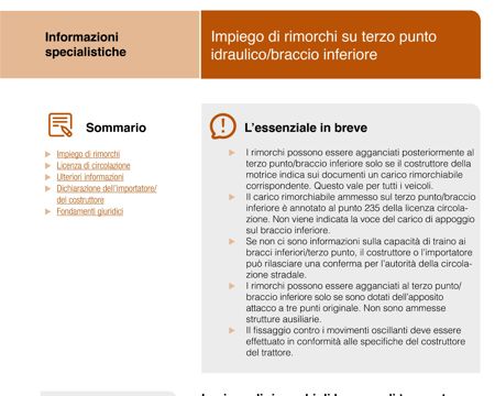 Informazioni specialistiche: Impiego di rimorchi su terzo punto idraulico/braccio inferiore