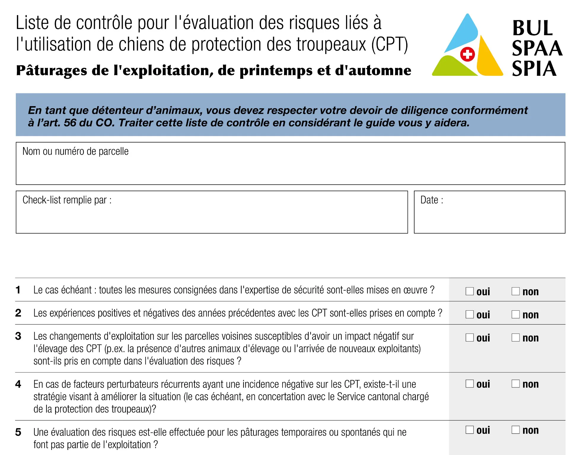 Liste de contrôle pour l
