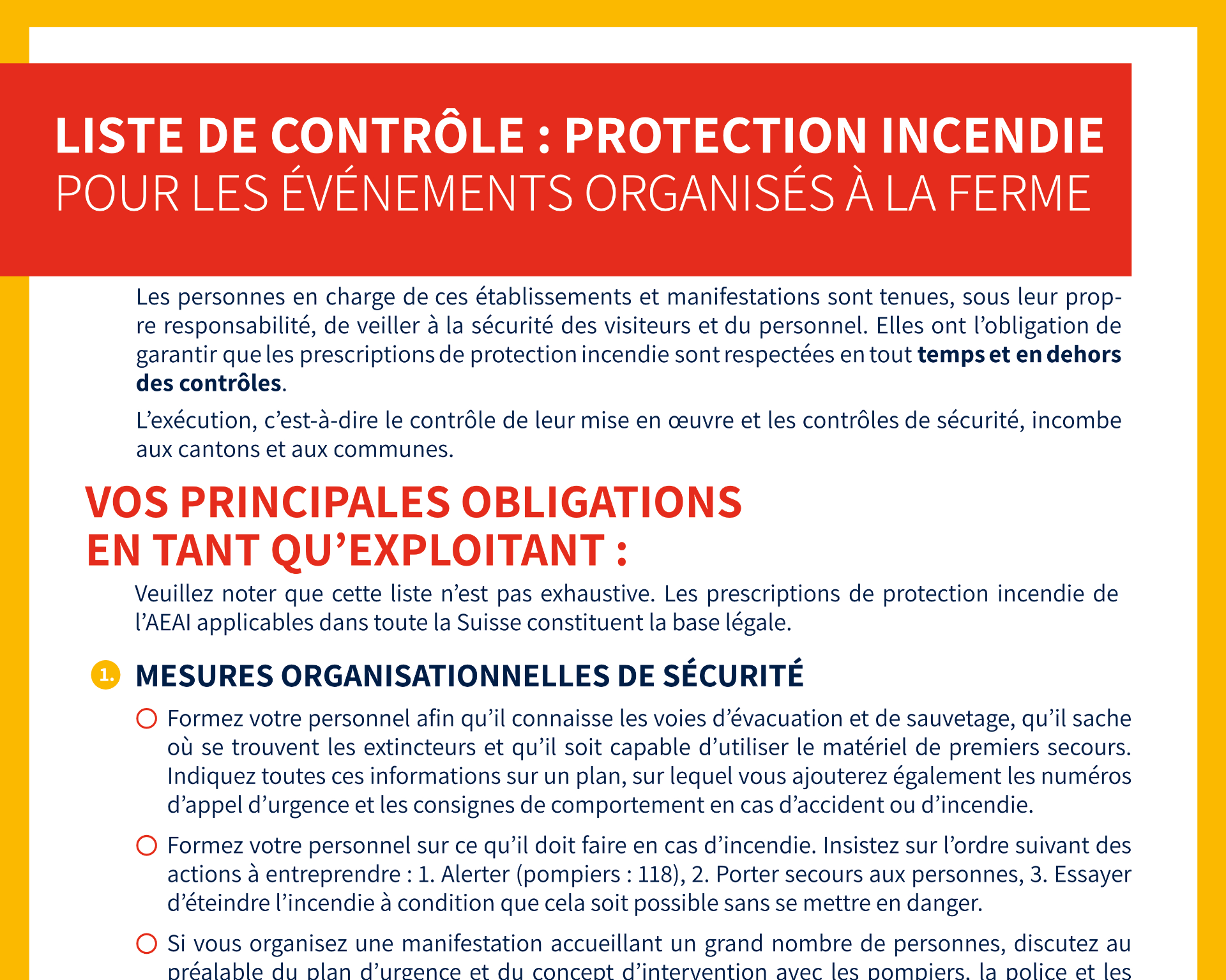 Liste de contrôle : Protection incendie pour les événements organisés à la ferme