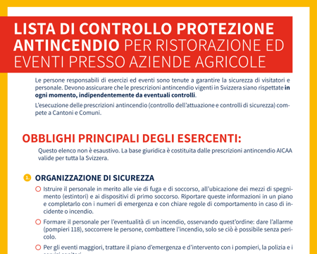 Lista di controllo: Protezione antincendio per ristorazione ed eventi presso aziende agricole