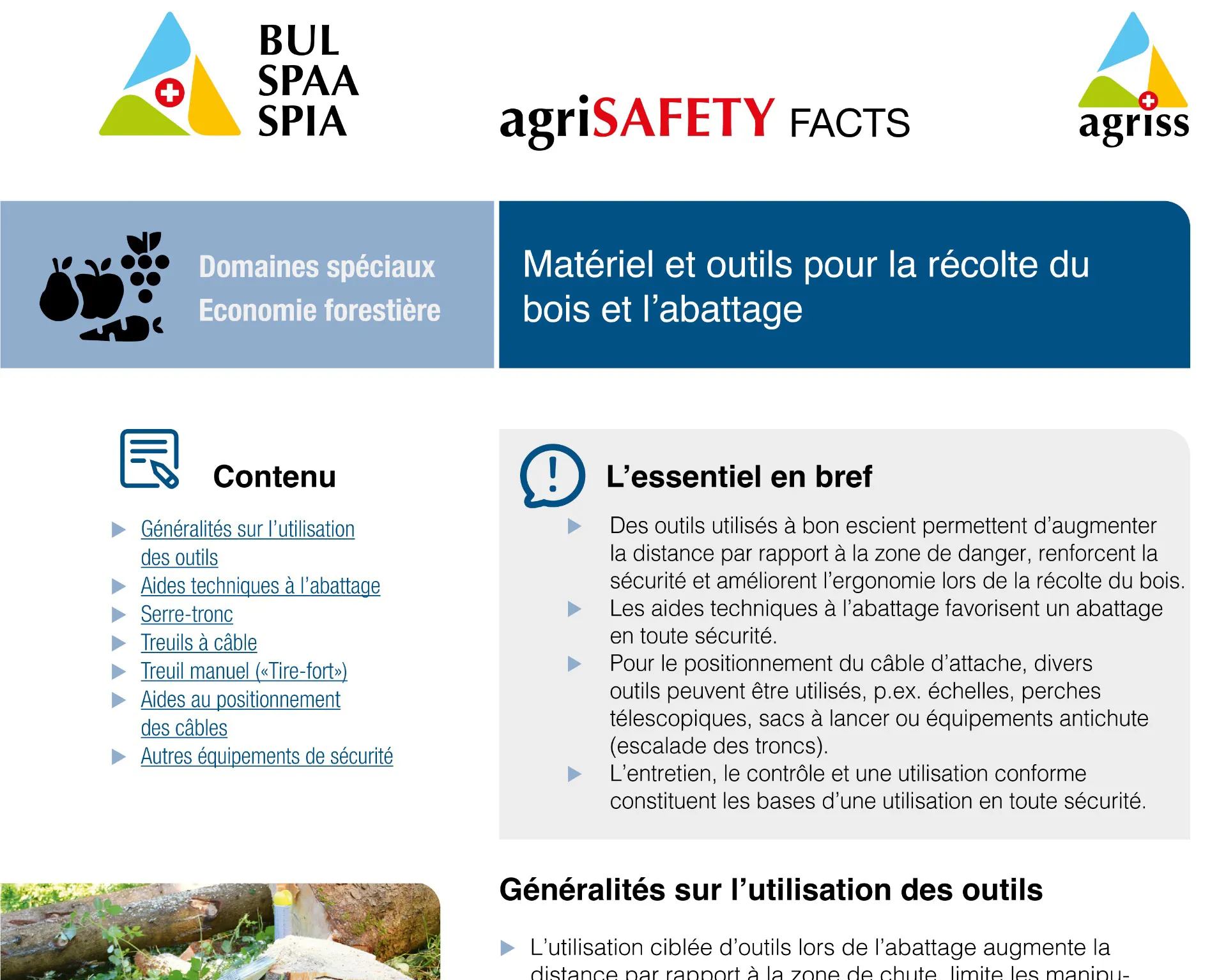 Matériel et outils pour la récolte du bois et l’abattage